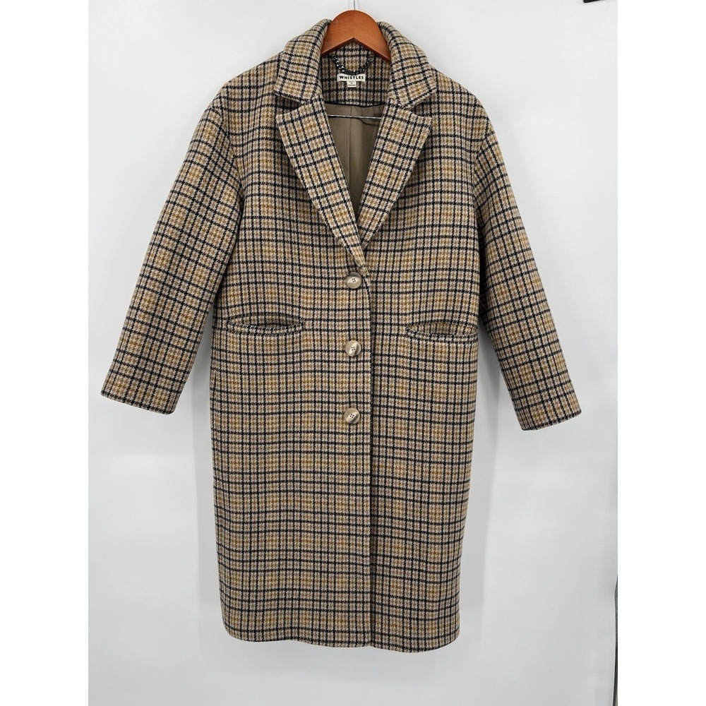 WHISTLES Heritage Check Coat Wool Blend Size 4